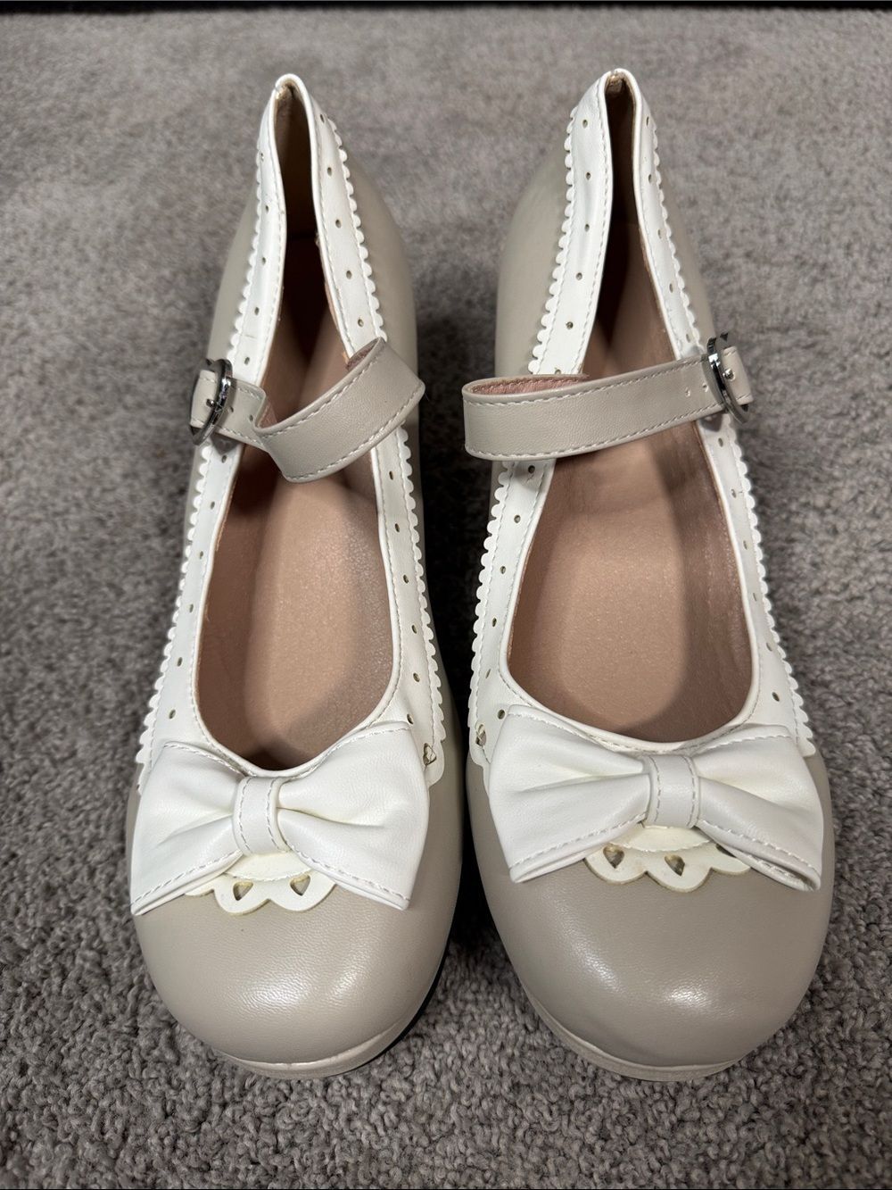Women’s Chunky Heel Mary Jane Pumps Cute Bow Hearts Round Toe Size 9.5 NEW *READ - Picture 2 of 15